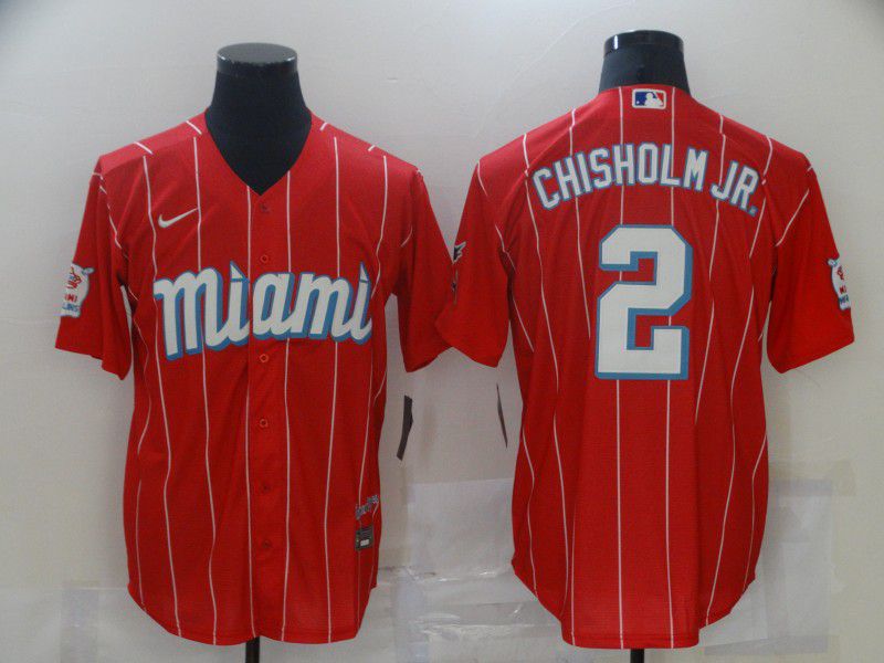 Men Miami Marlins #2 Chisholm jr Red City Edition Game Nike 2021 MLB Jersey